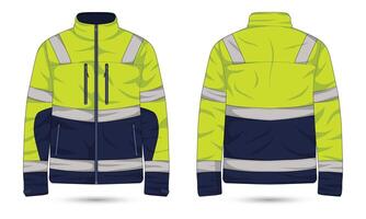 Hi Vis jacket template front and back view. Hi Vis work jacket mockup vector