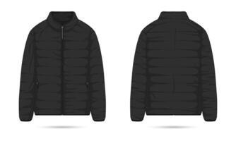 Warm jacket mockup. Puffer jacket template front and back view vector