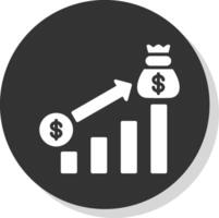 dinero crecimiento glifo sombra circulo icono diseño vector