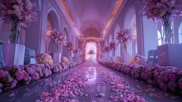 The wedding background and room for studio photos are filled with beautiful flower decorations