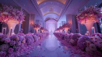The wedding background and room for studio photos are filled with beautiful flower decorations