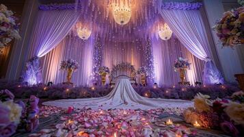 el Boda antecedentes y habitación para estudio fotos son lleno con hermosa flor decoraciones