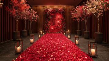 The wedding background and room for studio photos are filled with beautiful flower decorations