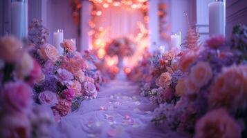 The wedding background and room for studio photos are filled with beautiful flower decorations