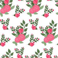 Flat seamless pattern with roses bunches. Summer floral concept. Trendy botanical print design for textile or wallpaper. hand drawn plants isolated on white background vector