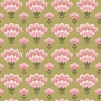 Flat seamless pattern with abstract flowers in folk style and muted colors. Botanical pattern in boho style. Hand drawn illustration in pastel colors. Print design for textile vector