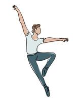 Ballet dancer in motion. Hand drawn Line art drawing isolated on white background in Boho style. Contour composition of male body in elegant position. vector