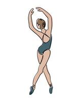 Ballet woman dancer in boho style. Hand drawn Line Art Drawing of ballerina in elegant position in back view. Contour composition isolated on white background. vector