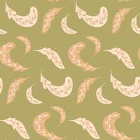 Seamless pattern with flat folk abstract feathers in muted colors. Animalistic illustration in retro boho style. Vintage nature print design for textile or wallpaper. vector