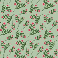 Seamless pattern with floral branches with berries. Trendy botanical print design for textile or wallpaper. Summer botanical concept. hand drawn plants on green background vector