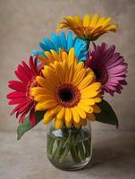 Bouquet of colorful gerberas in a glass vase photo