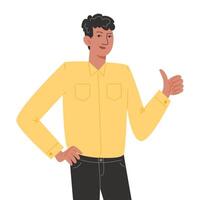 Young man standing and showing thumb up vector