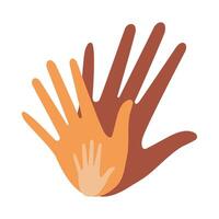 The hands of a family of parents and a child are located on a white background. vector