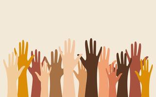 Hands of people with different skin colors, different nationalities and religions. Activists, feminists and other communities fight for equality. vector