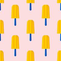 Yellow popsicles on a pink background form a cute seamless pattern. vector