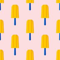 Yellow popsicles on a pink background form a cute seamless pattern. vector