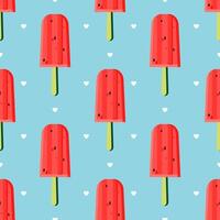 Red watermelon popsicles on a turquoise background form a cute seamless pattern. vector