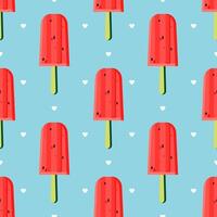 Red watermelon popsicles on a turquoise background form a cute seamless pattern. vector