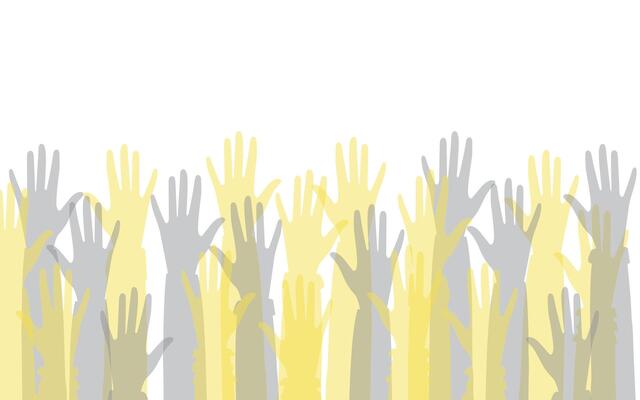 Hands of people with different skin colors, different nationalities and religions. Activists, feminists and other communities fight for equality.
