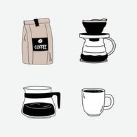 Manual coffee brewer set lineout vector