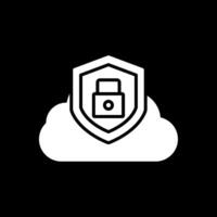 nube seguridad glifo invertido icono diseño vector