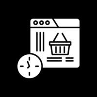 compras hora glifo invertido icono diseño vector