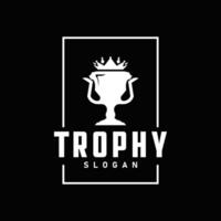 Trophy Logo, Sports Tournament Championship Cup Design. Minimalist Antique Victory Award vector