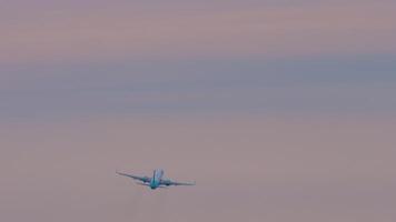 passeggeri aereo arrampicata dopo decollare, lungo sparo. Jet aereo partenza. concetto viaggio video