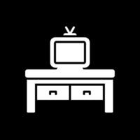 televisión mesa glifo invertido icono diseño vector