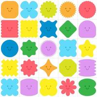 Cute colorful geometric shapes with variety of fun and bubbly characters pattern sticker set vector