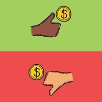 bueno y malo finanzas, bueno y malo dinero administración símbolo ilustración diseño aislado en un verde y rojo antecedentes vector