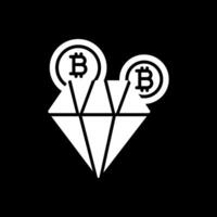 bitcoin diamante glifo invertido icono diseño vector