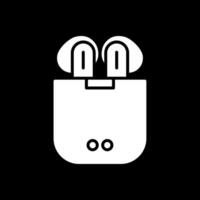 auriculares glifo invertido icono diseño vector