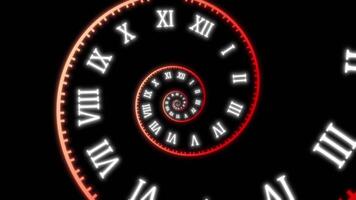 hora viaje espiral reloj animación serpenteado antecedentes. infinito concepto de hora viaje 4k resolución video