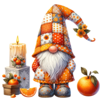 Garden Gnome with Oranges Illustration. png