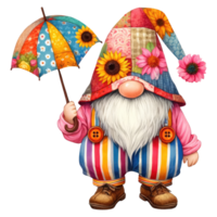 Colorful Floral Gnome with Spring Flowers Illustration. png