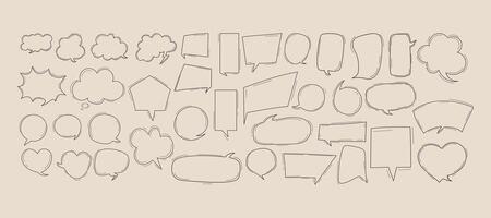 Speech bubbles doodle collection. Speak bubble text, chatting box, message box. Isolated blank empty outline hand drawings speech bubbles, shape balloon . vector