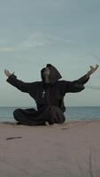 Monk Asks For Help From The Most High Almighty Sitting On The Beach In Prayer video