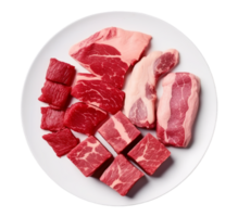 fresh raw beef cutlet dish isolated on transparent background, generated ai png