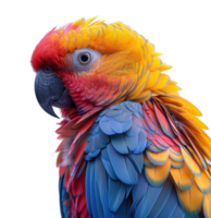 close up portrait of a parrot isolated on a transparent background, generated ai png