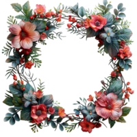 redondo natural marco con hoja y flor patrones, generado ai png