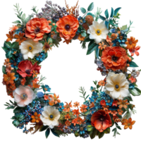 round natural frame with leaf and flower patterns, generated ai png