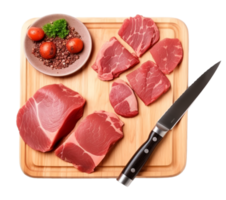 fresh raw beef cutlet dish isolated on transparent background, generated ai png