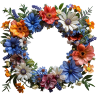 round natural frame with leaf and flower patterns, generated ai png