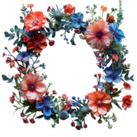 round natural frame with leaf and flower patterns, generated ai png