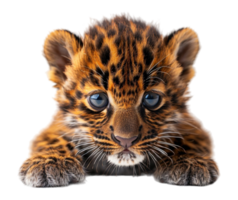 fechar acima retrato do uma leopardo com uma transparente fundo, gerado ai png