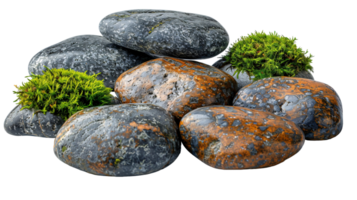uma grupo do pedras com uma verde musgo crescendo em topo do eles png