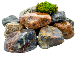 A bunch of rocks with a green moss growing on top of them png