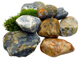 A bunch of rocks with a green moss growing on top of them png