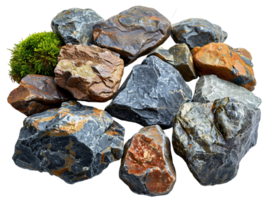 A bunch of rocks with a green moss growing on top of them png